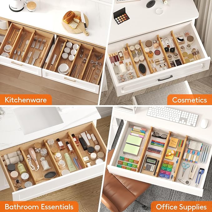 Lifewit 8 Pack Drawer Dividers Bamboo 4" High, 16-22" Adjustable Drawer Organizers for Clothes, Expandable Dresser Separators in Bedroom/Bathroom/Kitchen/Fridge/Office Organization and Storage-DeskLoop Office
