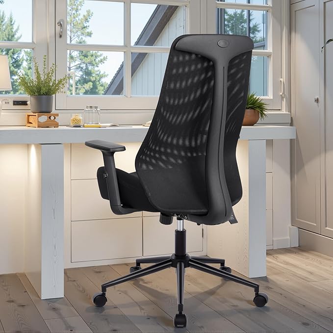HYLONE Office Chair, 5" Thickened Seat Ergonomic Desk Chair with Adjustable Armrests, Home Office Computer Chairs for Long Hours Mesh Executive Chair(Black)-DeskLoop Office