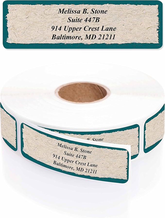 Natural Kraft Parchment Rolled Address Labels with Elegant Plastic Dispenser-DeskLoop Office