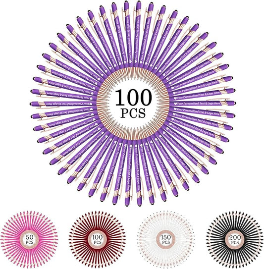 STREADVE 100 Personalized Custom Pens Engraved Writing Pen with Name Logo, Customized Promotional Items Stylus Pen Gifts for Women Realtor Birthday Wedding Business, Purple-DeskLoop Office