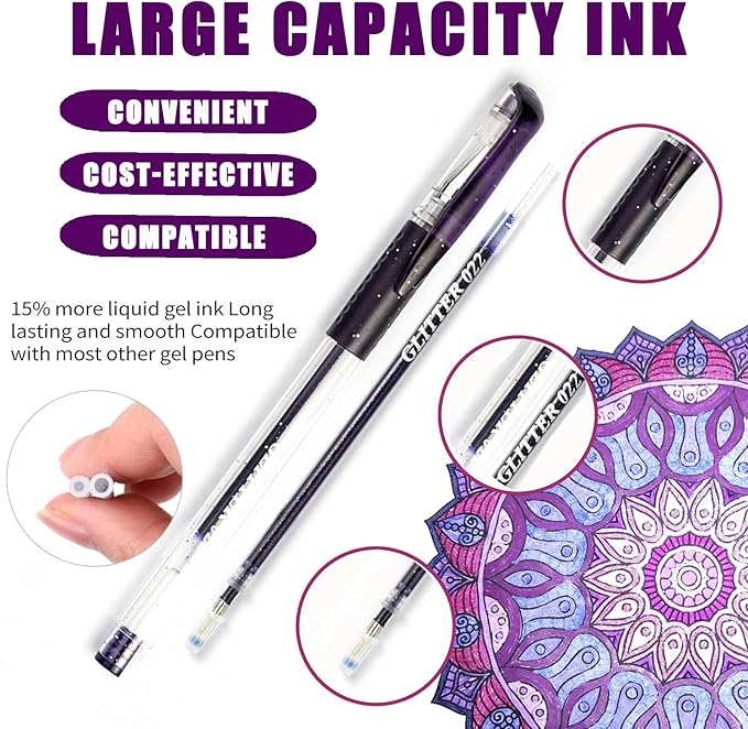 Purple Gel Pens for Coloring Book,36 Color Gel Pens Set including 12 Color Gel Pen with 24 Refills,40% More Ink Colored Gel Pens for Drawing, Doodling, Scrapbook, Journaling-DeskLoop Office