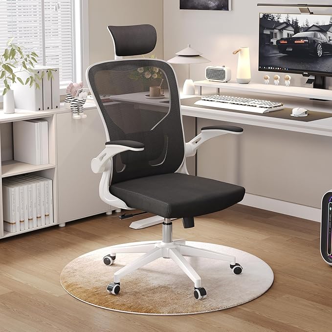 Ergonomic Office Chair, High-Back Mesh Computer Desk Chair with Adjustable Height, Lumbar Support, Flip-Up Armrests,headrest,and Swivel Rolling Design for Home and Office Use