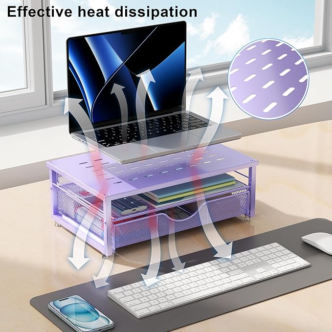 gianotter Computer Monitor Stand Riser, office organizer with Drawer, Office Organizers Storage for Classroom Office Supplies (Purple)-DeskLoop Office