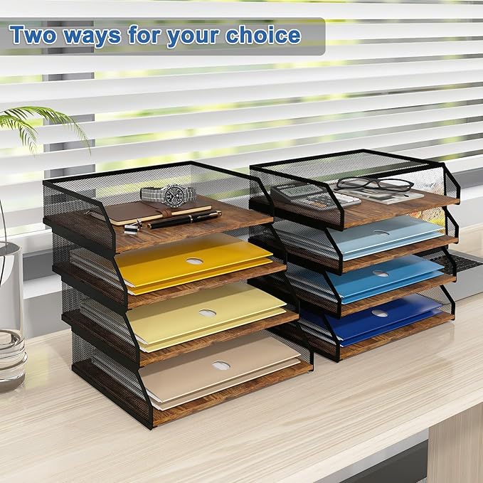 Natwind 4-Tier Stackable Paper Tray, Metal Mesh Desktop Organizer, Paper Sorter, Letter Trays,File Document Storage Rack for for Home, Office, School (Retro)-DeskLoop Office