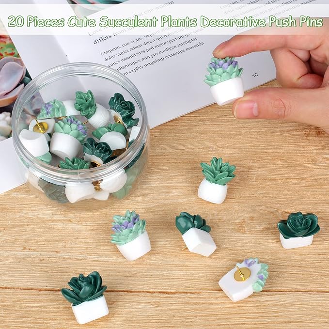 20 Pieces Cute Succulent Plants Decorative Push Pins Colorful Floret Thumbtacks for Photo Wall, Feature Wall, Whiteboard, Cork Board, Map, Bulletin Board, Office or Home (Three Assorted Styles)-DeskLoop Office
