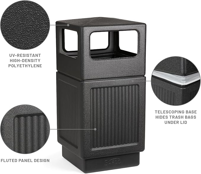 Safco Canmeleon Trash Can, 38 Gallons, Indoor and Outdoor Use, Durable & Weather-Resistant Commercial Garbage Can, Black-DeskLoop Office