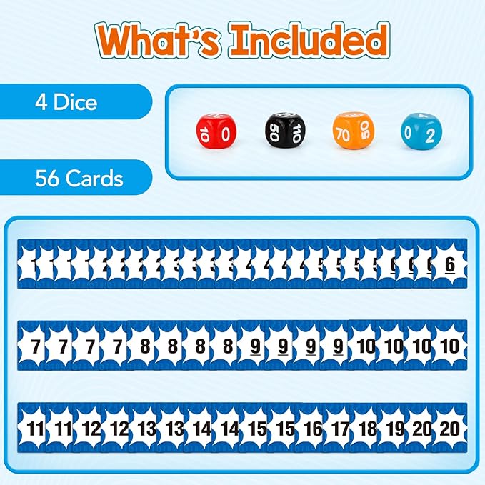 Aizweb Math Games for Kids,Addition, Subtraction, Multiplication, Division Flash Card Educational Learning Games Counting Homeschool Classroom Travel Indoor Outdoor Dice Family Games