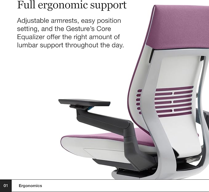 Steelcase Gesture Office Chair - Ergonomic Work Chair with Wheels for Carpet - Comfortable - Intuitive-to-Adjust for Desk - 360-Degree Arms - Concord Purple Fabric-DeskLoop Office