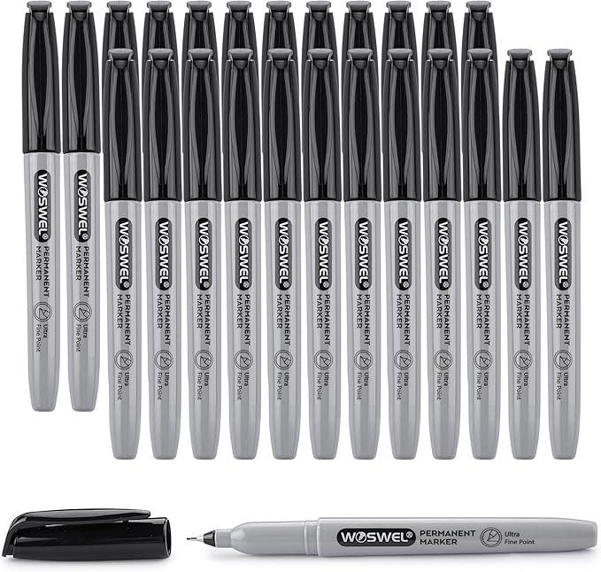 Ultra Fine Permanent Marker Bulk,24 Pack Ultra Fine Point Black Permanent Marker set, Felt Tip Pens Works on Plastic, Wood, Stone, Metal and Glass for Doodling, Marking-DeskLoop Office