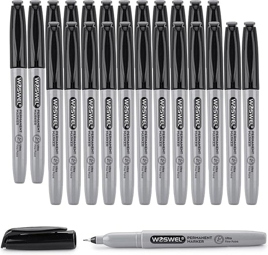 Ultra Fine Permanent Marker Bulk,24 Pack Ultra Fine Point Black Permanent Marker set, Felt Tip Pens Works on Plastic, Wood, Stone, Metal and Glass for Doodling, Marking-DeskLoop Office