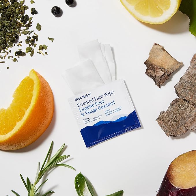 Ursa Major Essential Face Wipes | Natural, Biodegradable, Cruelty-Free | Cleanse, Exfoliate, Soothe and Hydrate | Individually Wrapped | 40 count-DeskLoop Office