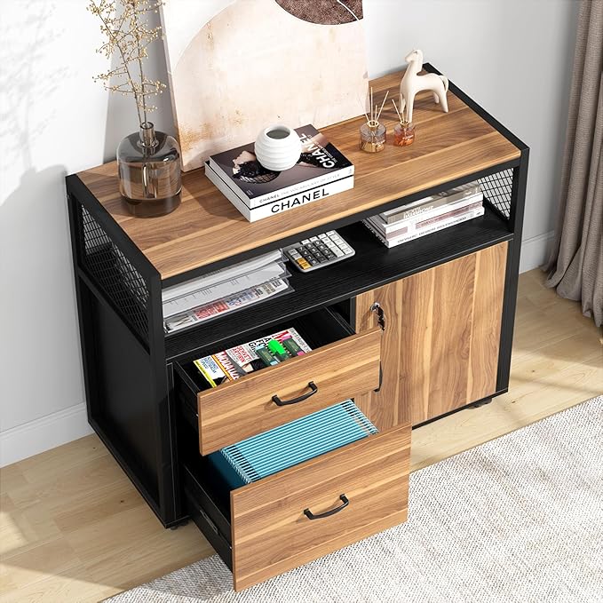 Tribesigns Modern File Cabinet with Drawers for Letter-Size, Lockable lateral Filing Cabinet Printer Stand with Door& Caster for Home Office.Desk Not Included-DeskLoop Office