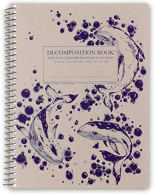 Decomposition Humpback Whales College Ruled Spiral Notebook - 9.75 x 7.5 Journal with 160 Lined Pages - 100% Recycled Paper - Cute Notebooks for School Supplies, Home & Office - Made in USA-DeskLoop Office