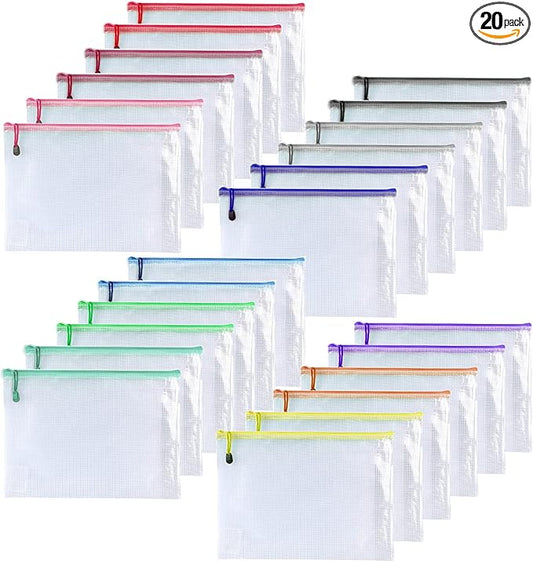 Oaimyy-20 Pcs 8"x 10" Inch Mesh Zipper Pouch Bags, Zipper Bags for Organizing Storage, Zipper Pouches, Letter Size, File Bags for School,Puzzle, Board Games and Office Supplies (Color)-DeskLoop Office