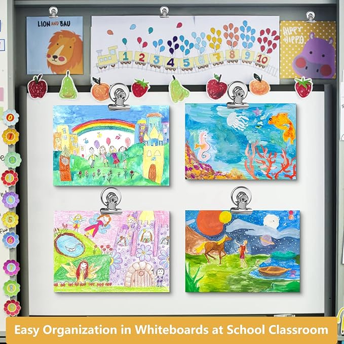 VNDUEEY 20 Pack Silver Magnetic Clips for Refrigerator, Strong Fridge Magnets Heavy Duty Magnet Clips Whiteboard Magnets, Magnetic Clips for Home School Office-DeskLoop Office