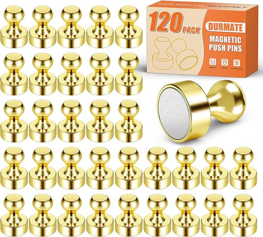 Magnetic Push Pins, Small Cute Fridge Magnets, Gold Strong Magnets for Whiteboard, Magnetic Clips for Refrigerator, Locker, Office Accessories, Kitchen Accessories, Pack of 120-DeskLoop Office