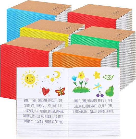 Henoyso 100 Pcs Primary Composition Notebook for Kids 9.75 x 7.5 Inch K-2 Primary Writing Journal with Rainbow Spine 60 Pages Draw and White Journal for Student Back to School Supplies-DeskLoop Office