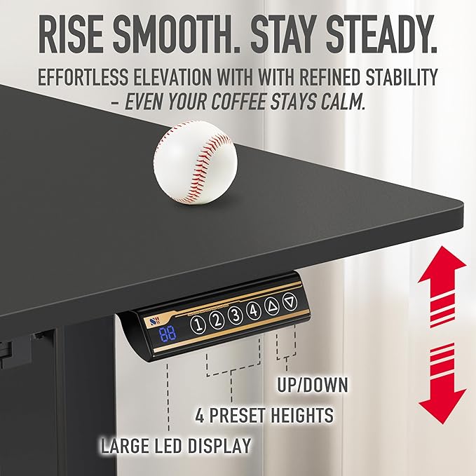 SHW 40-Inch Electric Height Adjustable Standing Desk with Drawer, Memory Preset and Cable Management Tray, Black-DeskLoop Office