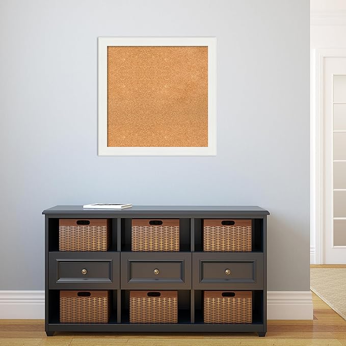 Amanti Art Natural Cork Board for Wall, 27x27 Vision Board with White Frame, Medium Corkboard Office Decor for Home Organization, Casual Corkboard Pinboard to Display Items for Home Organization in-DeskLoop Office