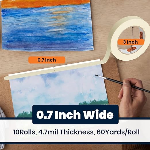 60 Rolls General Purpose Masking Tape 0.7 Inches x 60 Yards, Beige White Painters Tape for Painting, Labeling, DIY Arts Crafts, Home Office School Projects-DeskLoop Office