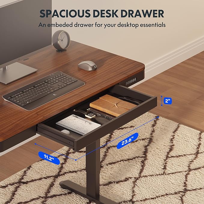 FLEXISPOT Comhar 48" Electric Standing Desk with Drawers, Quick Assembly Home Office Sit Stand Desk with Storage & USB Charging, Computer Workstation for Home Office (48" Wood, Dark Walnut/Black)-DeskLoop Office