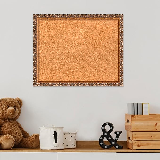 Amanti Art Natural Cork Board for Wall, 16x20 Vision Board with Bronze Frame, Small Corkboard Office Decor for Home Organization, Traditional Corkboard Pinboard to Display Items for Home Organization-DeskLoop Office
