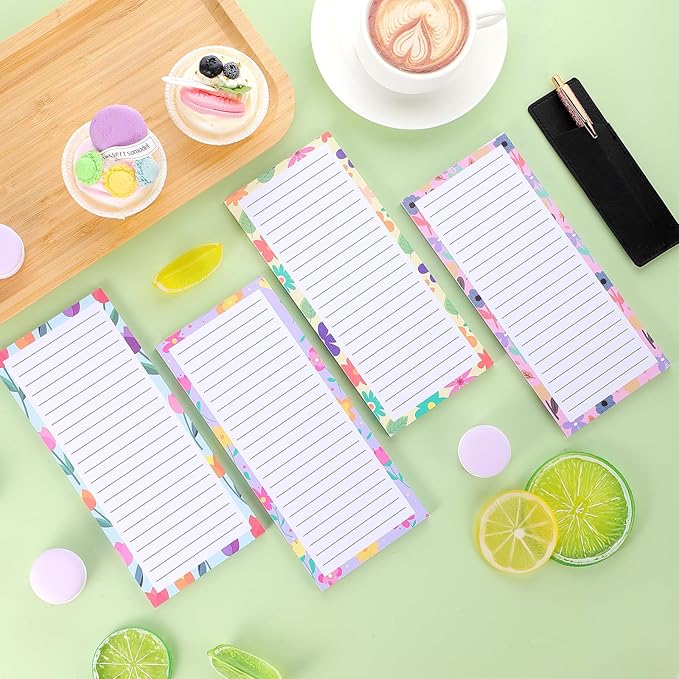 4 Pack Magnetic Note Pad for Fridge with Pen Holder, Totally 200 Sheets Grocery List Magnet Pad for Refrigerator Magnetic Shopping List Pad(Floral Design)-DeskLoop Office