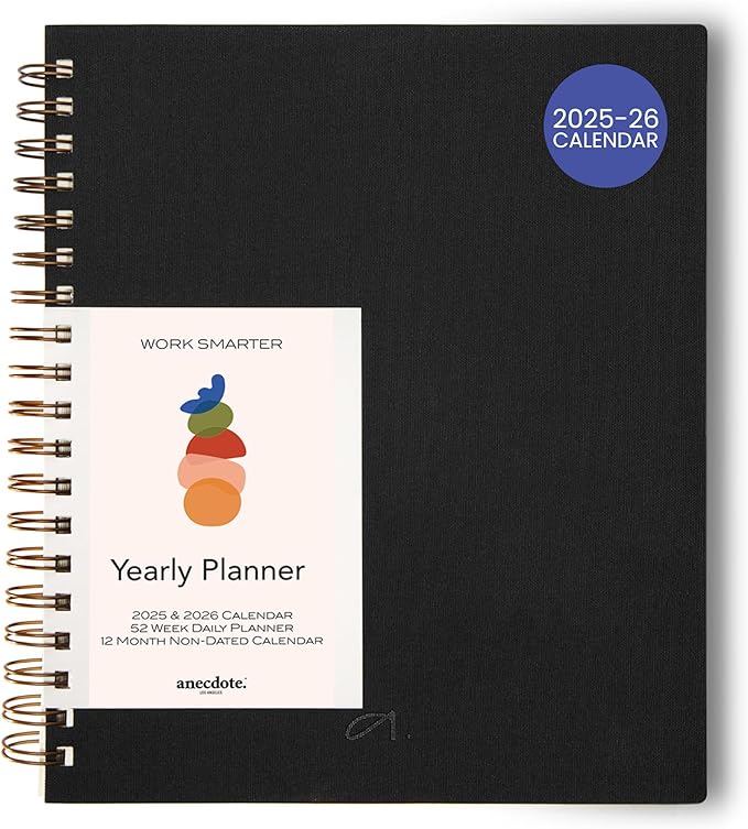 Anecdote Planner 2025 (8.5" x 10") Spiral Notebook - 2025 Daily Planner Weekly and Monthly - Features a Library Buckram Cover, Brass and A4 Size Bleed-Resistant Paper - Organize All 52 Weeks. Start Anytime – Black-DeskLoop Office