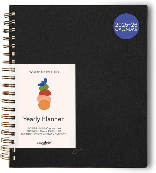 Anecdote Planner 2025 (8.5" x 10") Spiral Notebook - 2025 Daily Planner Weekly and Monthly - Features a Library Buckram Cover, Brass and A4 Size Bleed-Resistant Paper - Organize All 52 Weeks. Start Anytime – Black-DeskLoop Office
