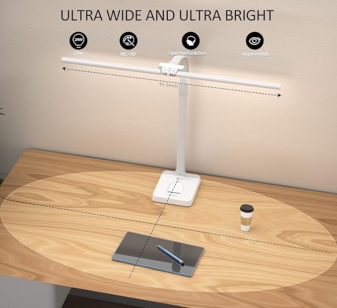Double Head LED Desk Lamp, Architect Desk Lamps for Home Office, 24W Brightest Workbench Office Lighting-5 Color Modes and 5 Dimmable Eye Protection Modern Desk Lamp (White-Desktop, Big)-DeskLoop Office