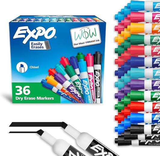 EXPO Low Odor Dry Erase Markers Chisel Tip Assorted Fashion Colors 36 Count for Classroom Office & Home Use-DeskLoop Office