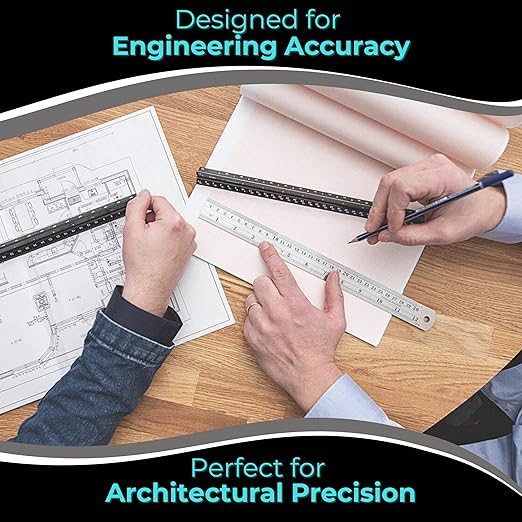 NOKKO Metal Ruler 12 Inch - Pack of 10 - Measuring Set of 12-Inch / 30 cm Stainless Steel Rulers with Imperial & Metric Measurements & Conversion Table - Metal Straight Edge Ruler for Cutting-DeskLoop Office