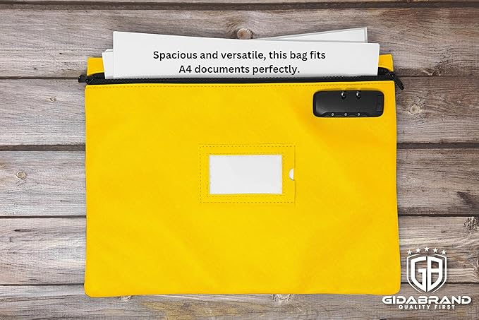 Yellow Notary Bag with Lock | 14x11 inch | Zipper Supplies Bag | Locking Document Case for Notary Kit, Stamp, Embosser, Ink Pad, and Valuables-DeskLoop Office