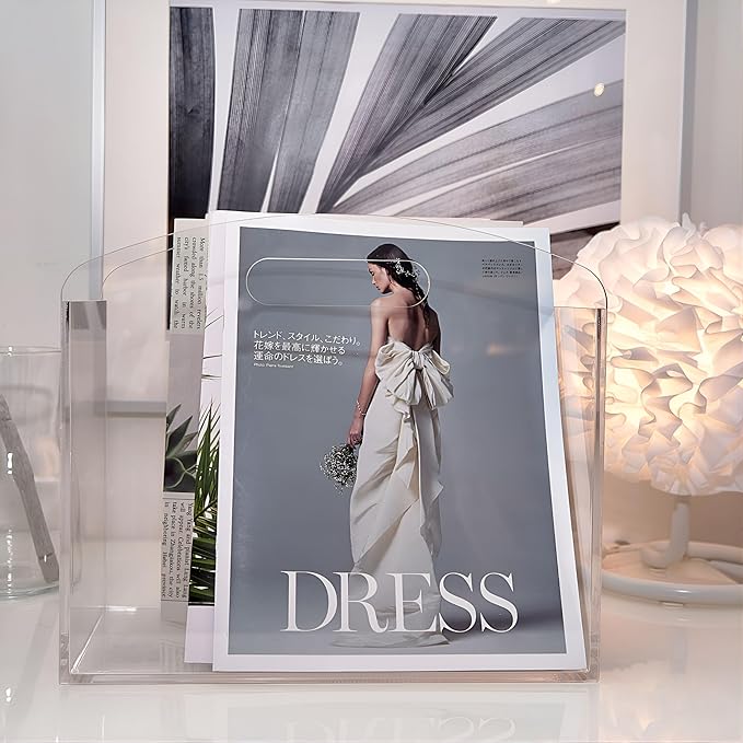 Magazine Rack - Clear Acrylic Magazine Holder, Acrylic Newspaper Stand Organizer with handles, Modern Lucite Magazine and Book Basket Box for Bathroom, Bedroom, Living Room and Office-DeskLoop Office