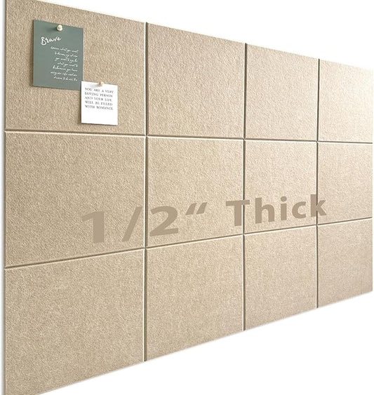 Large Cork Board for Office Wall Decor,48"x36"-12 Pack Felt Wall Tiles with Safe Removable Adhesive Tabs, 1/2" Thick, Felt Bulletin Board Pin Board Cork Boards for Walls - Tan-DeskLoop Office