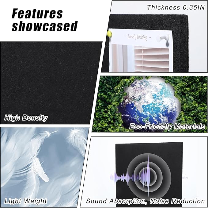 Large Cork Board 36" x 24", 6 Pack Felt Wall Tiles with 30 Pcs Pushpins, Bulletin Board with Removable Self-Adhesive Strips, Pin Boards Cork Boards for Walls Office Home Classroom Decor-Black-DeskLoop Office