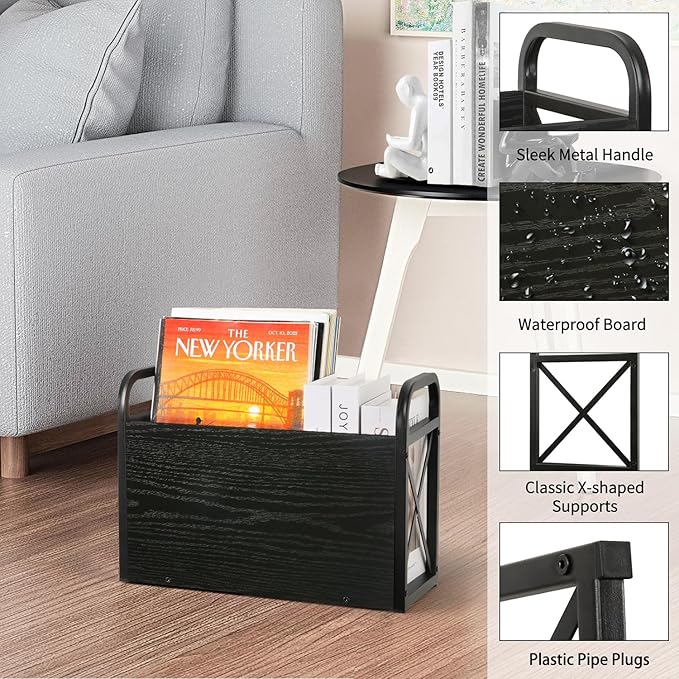 YINMIT Magazine Holder, Magazine Rack Floor, Magazine Storage Basket, Folder Organizer Bin for Books, Newspapers, Tablets (Black)-DeskLoop Office