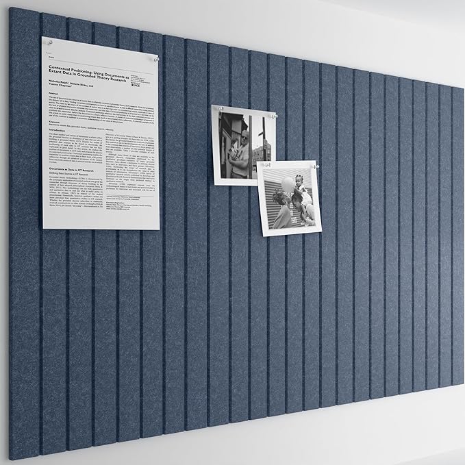 Bumusty Large Cork Board Alternative-36 x24 Felt Bulletin Board Tiles, with 30 Pushpins, 40 Adhesive Tabs, 6-Pack Slat Wall Paneling, Cork Boards for Office Push Pin Board Felt Board-Denim Blue-DeskLoop Office