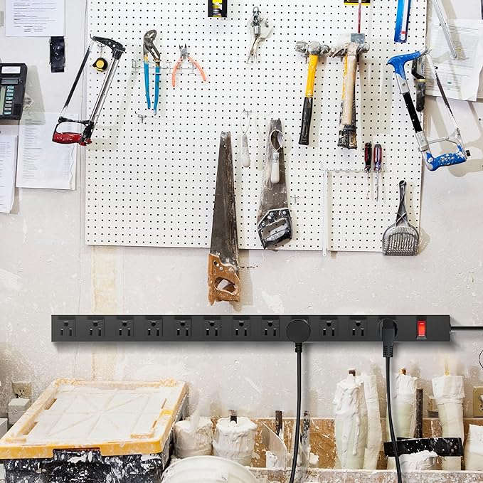 12 Outlet Long Power Strip with 15A Circuit Breaker,Black Wall Mount Heavy Duty Power Strip with 6FT/14AWG/15A/125V Extension Cord for Industrial,Garge,Office,Home and School,Black(6FT)-DeskLoop Office