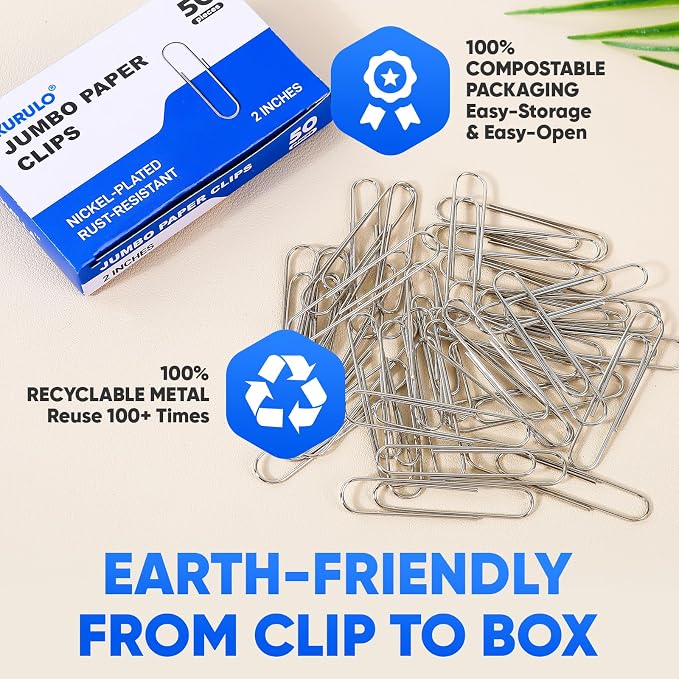 Large Paper Clips, KURULO 100pcs 2 Inches Paper Clips Large Silver, Smooth - Image 7