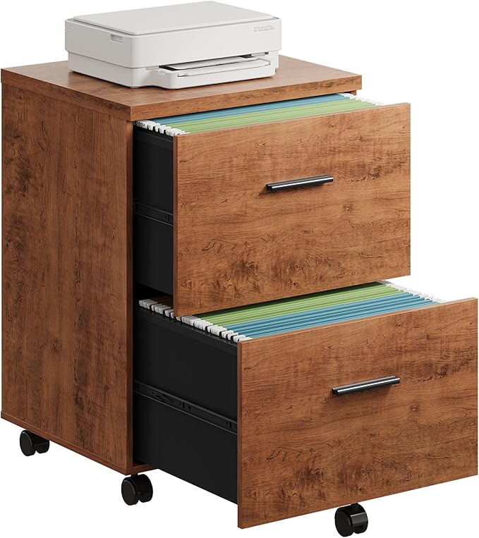 DEVAISE Wood File Cabinet, 2 Drawer Filing Cabinet for Home Office, Vertical File Cabinets with Wheels fits A4/Letter/Legal Size File, Walnut-DeskLoop Office