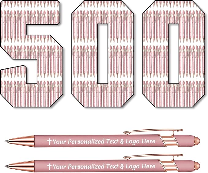 STREADVE 500 Personalized Custom Pens Engraved Writing Pen with Name Logo, Customized Promotional Items Stylus Pen Gifts for Women Realtor Nurse Wedding Business, Rose Gold-DeskLoop Office
