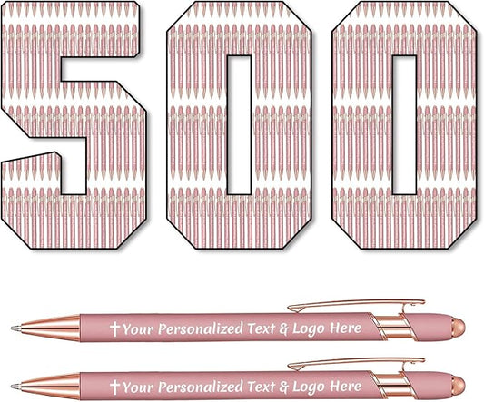 STREADVE 500 Personalized Custom Pens Engraved Writing Pen with Name Logo, Customized Promotional Items Stylus Pen Gifts for Women Realtor Nurse Wedding Business, Rose Gold-DeskLoop Office