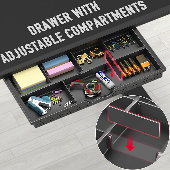 SHW 40-Inch Electric Height Adjustable Standing Desk with Drawer, Memory Preset and Cable Management Tray, Black-DeskLoop Office