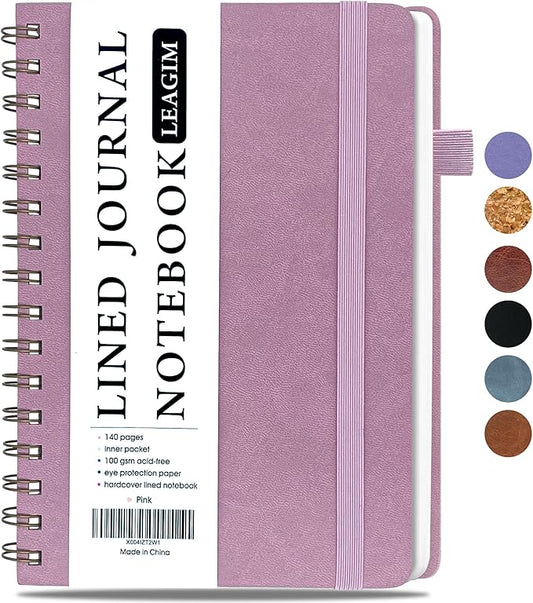 Lined Spiral Journal Notebook for Women & Men, College Ruled Hardcover Notebook for Work & Note Taking, Journals for Writing, 100 GSM, Business, School, 140 Pages, A5(5.8"x8.5") - Pink-DeskLoop Office