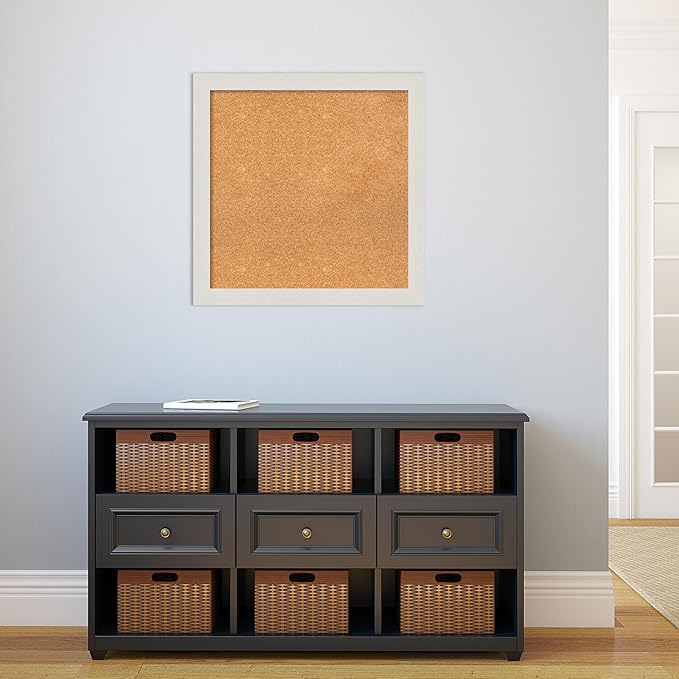 Amanti Art Natural Cork Board for Wall, 27x27 Vision Board with White Frame, Medium Corkboard Office Decor for Home Organization, Country Rustic Corkboard Pinboard to Display Items for Home-DeskLoop Office