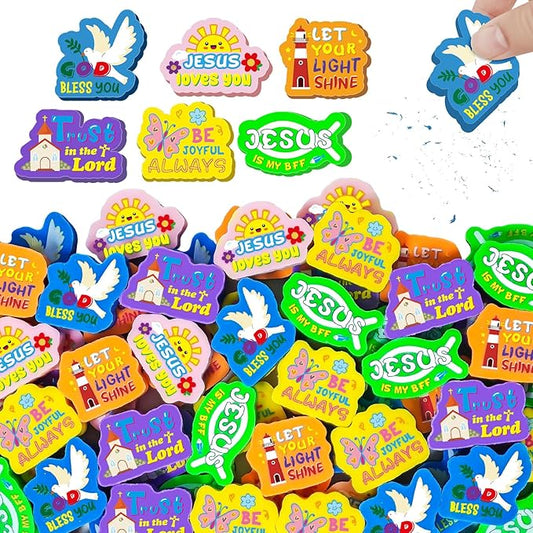 Cinrobiye 60 PCS Bible Verses Pencil Erasers Bulk Inspirational Scripture Eraser Christian Religious Favor Goody Bag Filler Gifts for Students Classroom Office Teacher Prizes Reward School Supplies-DeskLoop Office