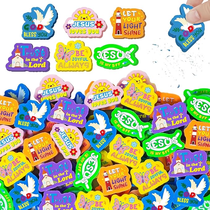 Cinrobiye 100 PCS Bible Verses Pencil Erasers Bulk Inspirational Scripture Eraser Christian Religious Favor Goody Bag Filler Gifts for Students Classroom Office Teacher Prizes Reward School Supplies-DeskLoop Office