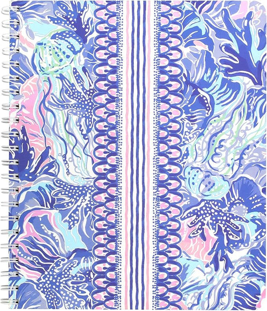 Lilly Pulitzer Large Pink/Blue Hardcover Spiral Notebook, 11" x 9.5" with 160 College Ruled Pages, Shade Seeker-DeskLoop Office