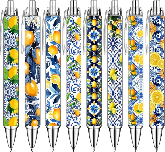 Capri Lemon Pens Set – Mediterranean-Inspired Ballpoint Pens for Girls, Students, and Stationery Lovers – Smooth Writing Pens for School, Journaling, or Gifts – Bright and Elegant Design, 8 Pack-DeskLoop Office